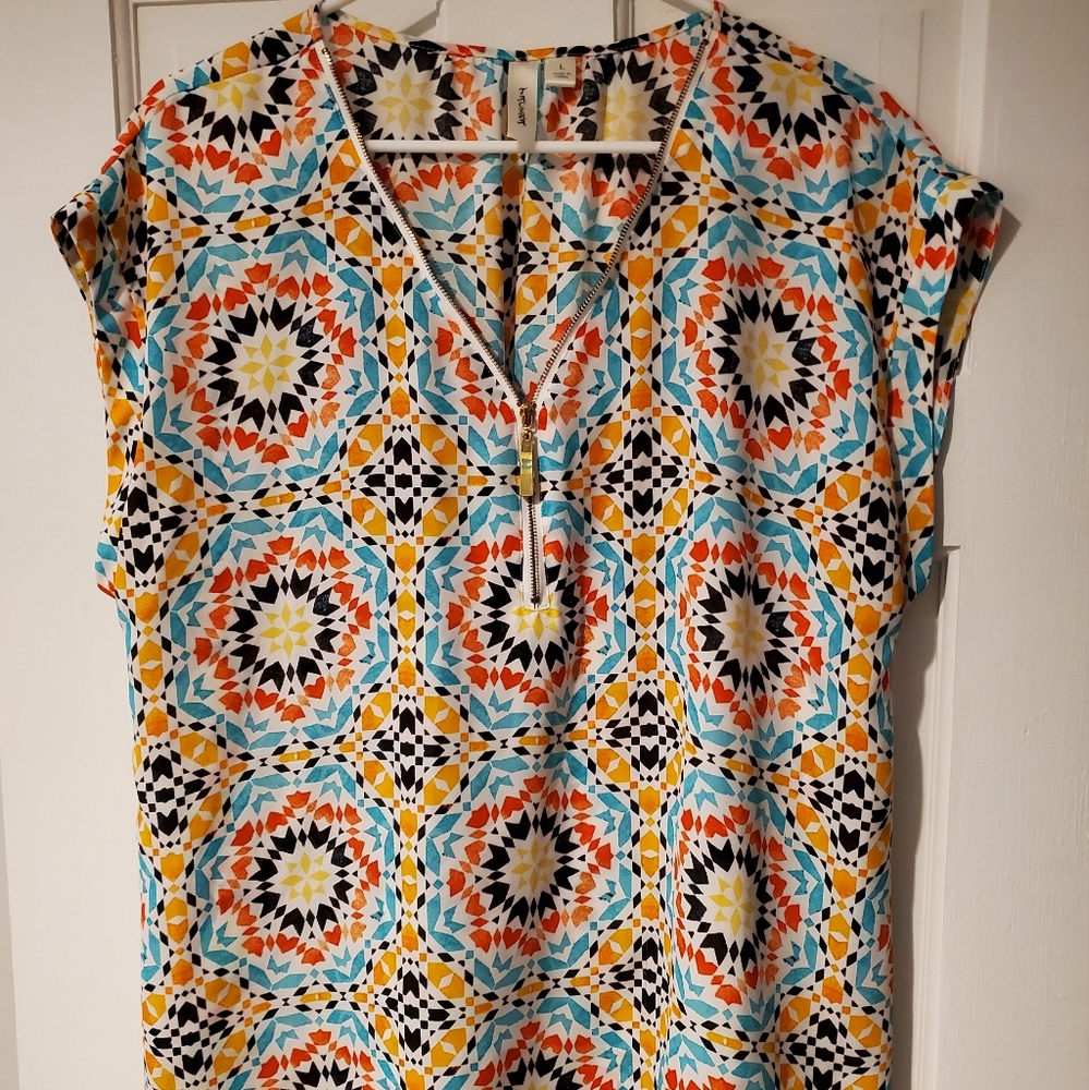 Tacera Colorful Geometric Print Blouse